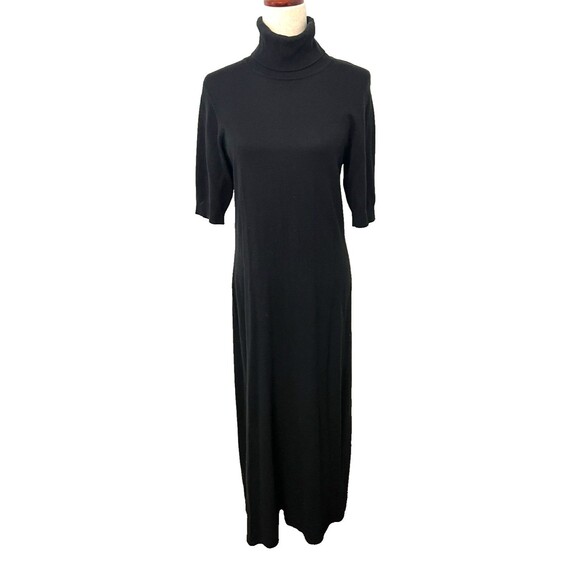 White + Warren Black Silk Cashmere Turtleneck Maxi Sweater Dress Sz L Minimalist - Picture 1 of 7
